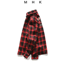 mhk2021 autumn new trend mens long shirt male student long sleeve plaid jacket youth top