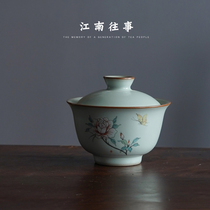 Three-only cover bowl tea cup single with cover tea bowl Hovers the tea bowl with the Ru kiln opening kungfu tea set big cover cup