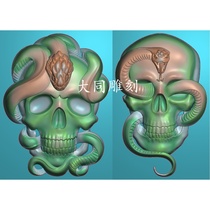 Relief figure fine carving figure grayscale figure bmp jade carving white jade skull head snake two ghost heads head snake ring face