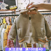 Boys coat childrens velvet one foreign Lamb hair childrens autumn and winter tops plus velvet handsome baby jacket