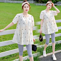 Pregnant Woman Summer Clothing Fashion Style Net Red Suit Summer Pregnant Woman Dress Spring Summer Short Sleeve Gentle Wind Pregnant Woman Blouses Two Sets