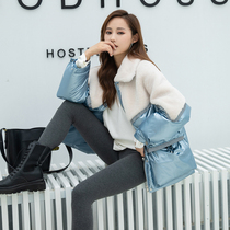  Fur down jacket womens 2021 winter new short stitching black warm trendy lamb fur wool one-piece jacket