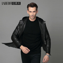 Labov Real Mountain Goat Leather Fur Coat Mens Middle Aged Jacket Mid-Branded Jacket 2022 Fall With Cap Leather Eggplant