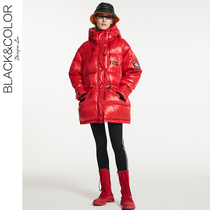 Down jacket womens 2020 new fashion red Korean version loose waist mid-length shiny thickened goose down suit