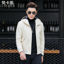 New Genuine Leather Leather Clothing Mens Locomotive Leather Jacket Short-to-cap Henning White Sheep Pie Young Trend jacket