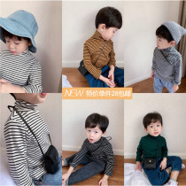 Tong Tong Mom Boy girl Striped high collar cotton T-shirt Childrens bottom top Baby warm underwear Autumn and winter clothes