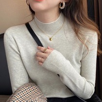 Sanskrit new wool knit cardiovert womens hooded top half height collar bottom shirt female spring long sleeve foreign air inner lap top