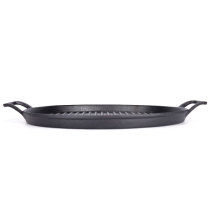 Thickened old Beijing roast barbecues cast iron round stripe steak frying pan barbecue keg pan Korean iron plate