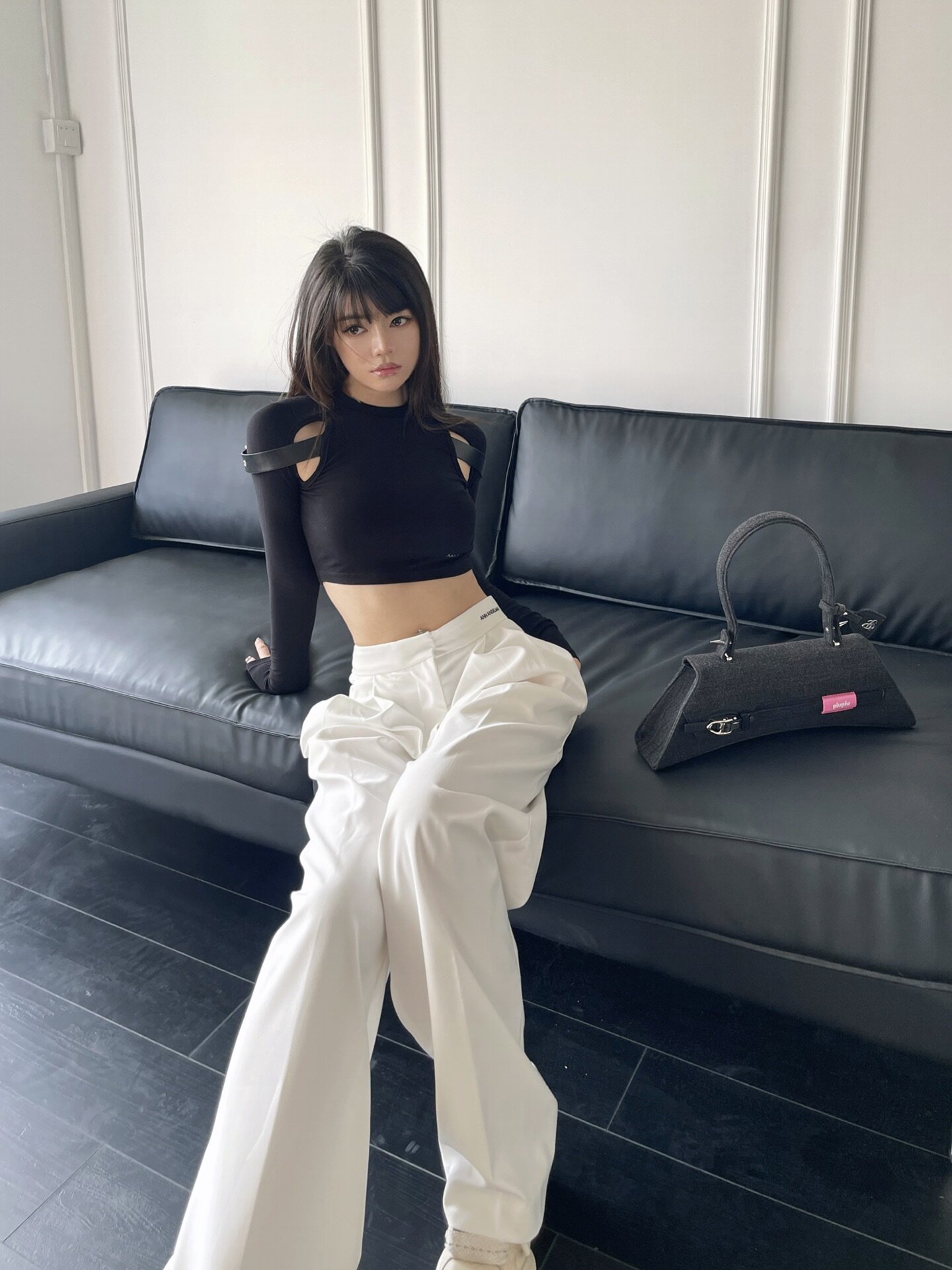 ANN ANDELMAN明星同款阔腿裤 休闲西裤高腰直筒设计拉长比例