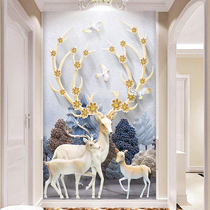 8d three-dimensional porch wallpaper Nordic elk background wallpaper Wall cloth modern minimalist 3d corridor aisle Vertical mural