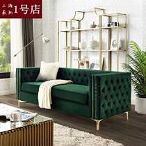 Nordic Light Lavish Velvet Fabric Trio Casual Couch Minimalist Modern small family Living room Ink green Pole minimalist sofa