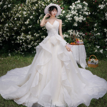 Wedding dress 2021 new bride white starry sky Qi Qi simple pregnant woman tail Mori female large size small man