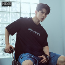 KDZ Tide brand T-shirt mens short sleeve loose version summer 2021 New Cotton letter print round neck shirt Black