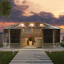 Outdoor sun room Villa terrace Courtyard PC tent bed and breakfast Leisure gazebo Aluminum alloy wooden house activity awning