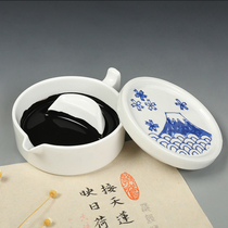 Multifunctional inkstone with cover blue and white ceramic simple Mohai students practical study Four Treasures ink pool with cover