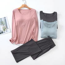 Spring Summer Modale Ladies in pyjamas 2022 New belt Chest Cushion Big Code Loose home Suit Suit Air Conditioning Suit
