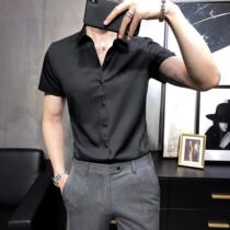 British mens summer casual shirt mens short sleeves Korean version of slim non-iron seven-point shirt half sleeve business top