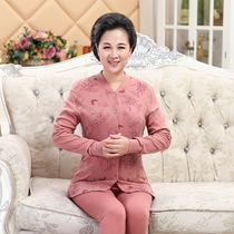 Mothers thermal underwear set womens middle-aged autumn clothes and trousers middle-aged cotton sweater old man fattened plus size cardigan