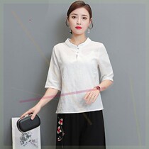 Tea Zen clothing womens spring and summer clothes cotton and linen womens clothing set meditation residence clothes two pieces Chinese style Buddha clothes