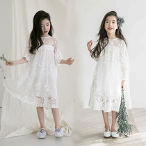 Girls Pleated dress Western style summer dress 2021 new large childrens super fairy lace dress childrens dress princess dress