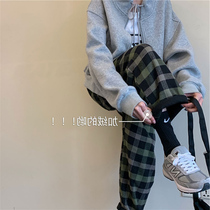 Big Code Women Dress Fat Sister Mm Loose Plus Suede Checkered Pants Winter Dress 2021 New Straight Drum Female Pants THIN TIDE