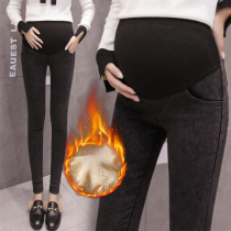 Pregnant women jeans Autumn wear trousers fashion thickened cashmere lambskin warm pants Small feet pants Autumn winter