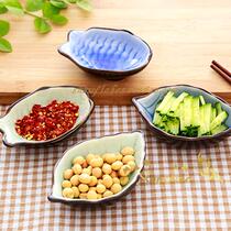 Day style and wind ice cracking glazed leaves Ceramic creative seasoning Soy Sauce Vinegar Small Saucepan Saucer Dish recommended