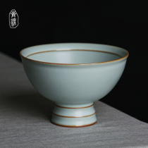 Artisanal Ru Kiln Bowl ceramic Single Large Number High foot Home Jingdezhen Retro imitation Song Dynasty porcelain Qingporcelain Porcelain Gift Box