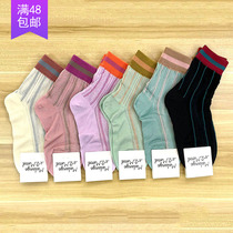 South Koreas new east gate Imports ladies socks Summer thin strips of vertical strips Striped Mesh Tide Midbarrel Women Socks