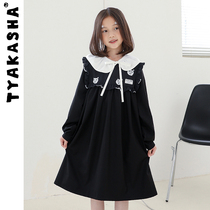 (Black and White Bear Series) Tyakashakids Takasha childrens skirt girls long sleeves black dress