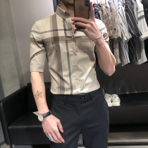 Summer Casual Short Sleeve Shirt Mens Handy Edition Seven-Knife Mens Shirt England Wind-Fixed Hairdress Mens Clothing