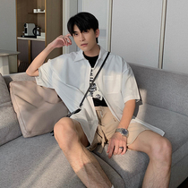 Hualun very fairy top men summer thin style free hot ins leprosy white shirt short sleeves net red loose shirt