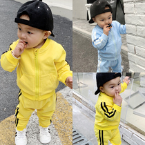 Net red baby clothes cute two-piece baby spring and autumn clothes set foreign girl baby sports autumn wear Men