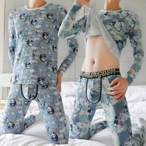 Mens Thermal Underwear Mens 2021 New Suits Cotton Thin Cartoon Printing Trend Slim Long Clothes Long Pants