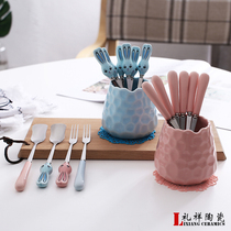 Creative ceramic stainless steel fruit fork set spoon set cute fruit fork fork dessert fork dessert fork spoon