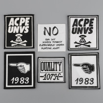  Black and white fashion medium letter offset printing square embroidery cloth stickers Clothing accessories DIY patch stickers Pulping cloth labels