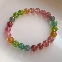 Rainbow tourmaline bracelet 8 2mm weight 21 9 grams candy color bracelets womens large leakage 26251