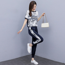 Fashion Casual Sports Suit Women 2021 Summer New Korean version of the Korean Air Aging Printed Weavewear two sets of damp