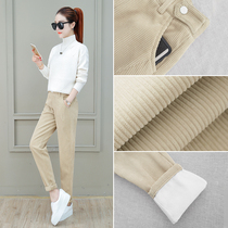 Corduroy pants children autumn and winter 2021 New beige father pants casual radish pants loose plus velvet Haren pants