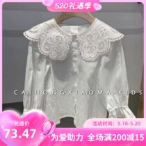 High-end custom childrens clothing 2022 spring and autumn embroidery dolls collar long sleeves pure cotton lining clothes baby foreign air white girl shirt