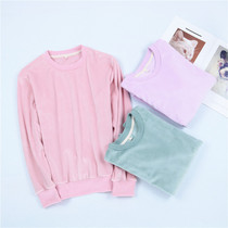 Autumn and winter coral velvet pajamas womens top single couple home clothes round neck pullover Early Autumn can be worn outside the island velvet