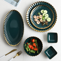 Plate home creative Net red ceramic fish plate dark green gold edged dish dish Nordic ins Wind hotel Table tableware