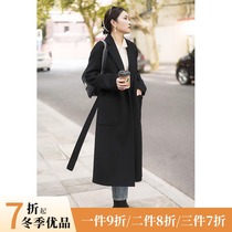 黑色双面羊绒大衣女中长款高端2021年秋冬新款赫本风收腰毛呢外套