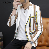  Hong Kong mens hairstylist suit 2021 autumn Korean version of the young handsome suit striped slim casual jacket