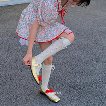 LET ME SEE Pearl bow black Middle tube socks calf socks JK wild academic jacquard socks