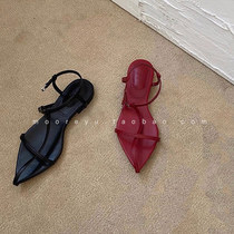 South Korea Dongdaemun personality pointed leather buckle flat sandals low-heeled niche European and American style open-toe womens shoes