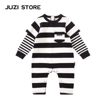 JUZI STORE Dress Pure Cotton One-piece Clothing Coarse Stitch Stripe Splicing Fake two-baby neutral 1013505
