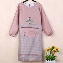 Korean fashion womens household oil-proof and waterproof long-sleeved apron non-stick hair anti-dressing kitchen cooking overcoat adult