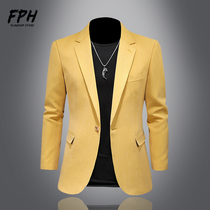 European Station Chunqiu Mens Yellow Little West Dress Handsome for Code Leisure Single West Jacket Tide Pure Color West Suit Tide