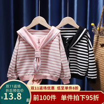 Girls sweater navy wind 2022 autumn new baby college top foreign stripe autumn loose outer wear